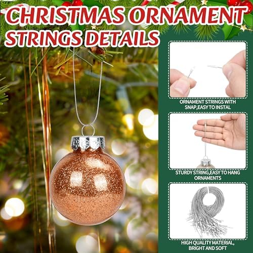240 Pcs Christmas Ornament Hooks, Ornament Hangers with Snap Ornament String for Christmas Tree Holiday Party Hanging Ribbon Decorations Ropes Easy and Fast Locking(Silver) - Image 3