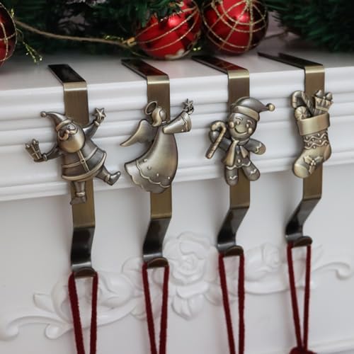 Christmas Stocking Holder for Mantle Set of 4, Reusable Christmas Stocking Hooks, No-Damage Xmas Hanger for Fireplace mantle Grip Stand Christmas Decoration Ornaments Hanging Sliver Shelf Floor - Image 5