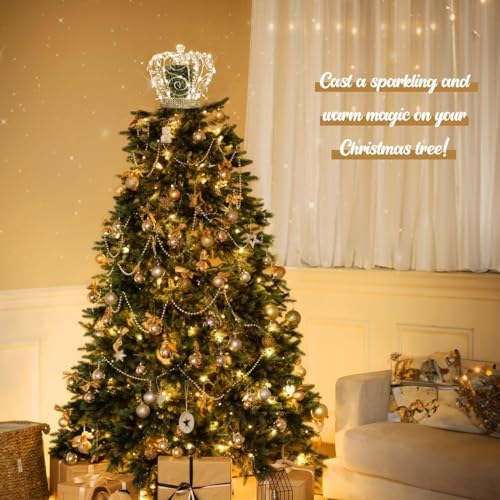 Lewondr Jeweled Crystal Crown Christmas Tree Topper with 50 Warm LED Lights - Image 5
