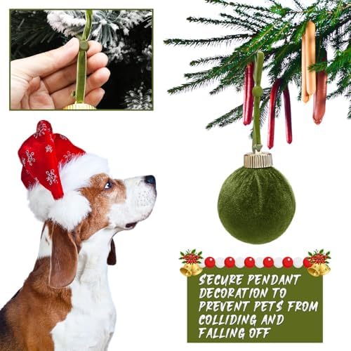 Daifunli 100 Pcs Christmas Velvet Ornament Strings Adjustable Ornament Hooks Non Slip Hangers Hooks Tree for Christmas Tree Decorations(Olive Green) - Image 4