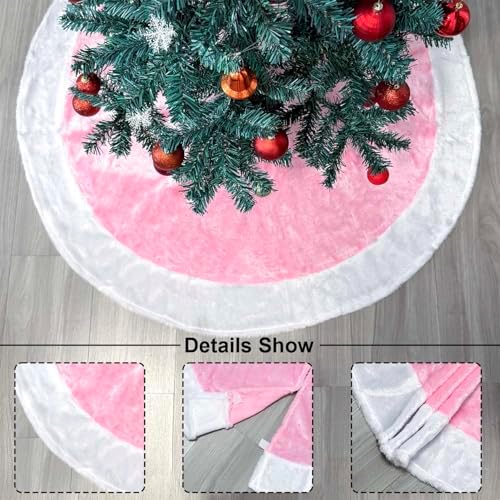 48 Inch Pink Tree Skirt Faux Fur Pastel Christmas Tree Skirt Light Pink and White Soft Fluffy Plush Xmas Skirts Mat for Pastel Christmas Decor New Year Holiday Home Ornaments Decorations - Image 3