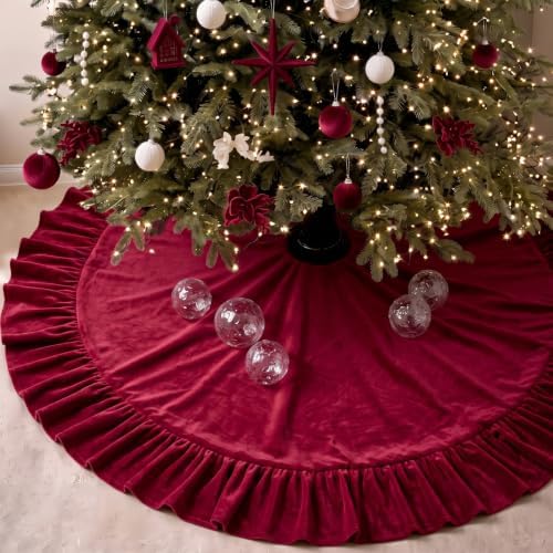 Velvet Christmas Tree Skirt, 60 Inches, Bow Style, Red by Vertintong
