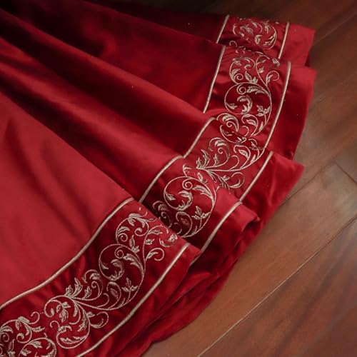 Christmas Tree Skirt 60 inch, Red Luxury Velvet Plush Faux Fur Extra Large Skirts with Golden Embroidered Vintage Pattern, Classic Retro Christmas Tree Decorations Gifts - Image 3