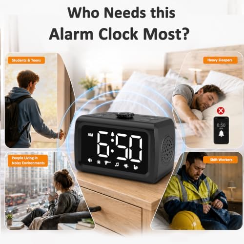 Peakeep Super Loud Alarm Clock for Heavy Sleepers Adults Teens, Big Numbers - Image 3