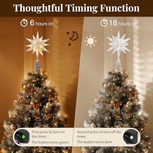 Lewondr Christmas Tree Topper, Plug 3D Starburst Lighted Star Tree Topper - Image 4