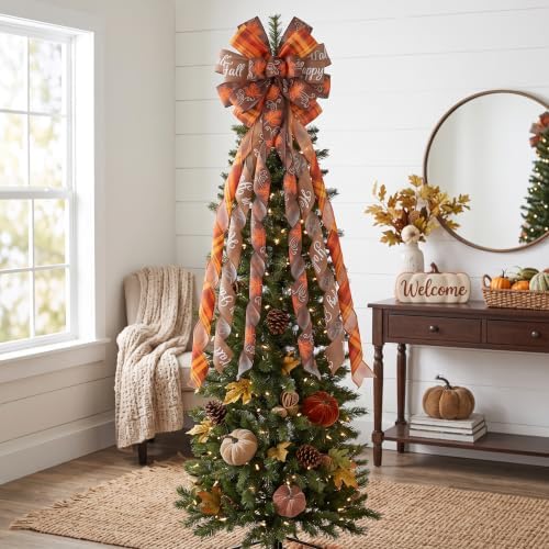 Large Fall Tree Topper Bow 52"x13", Pre-Tied Thanksgiving Ribbon for Wreath - Image 6
