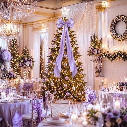 Daifunli 20 x 47 Inches Giant Satin Bow Christmas Tree Topper,Light Purple - Image 5