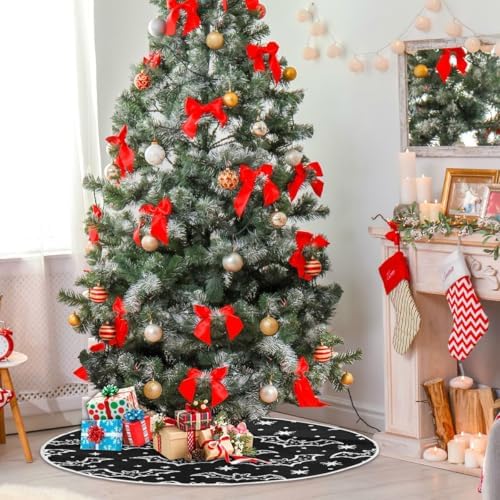 Hand Drawn Bat Pattern 48 Inch Christmas Tree Skirt, Soft Xmas Tree Mat for Party Decoration Holiday Decor Christmas Decorations Indoor Outdoor - Image 4