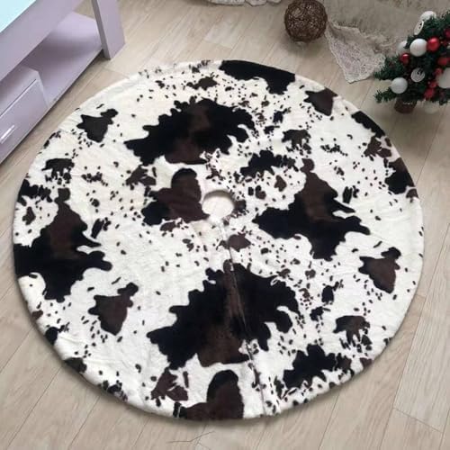 Christmas Tree Skirt 30 inch Cows Print Tree Skirts White and Black Faux Fur for Holiday Party Decoration - Image 4