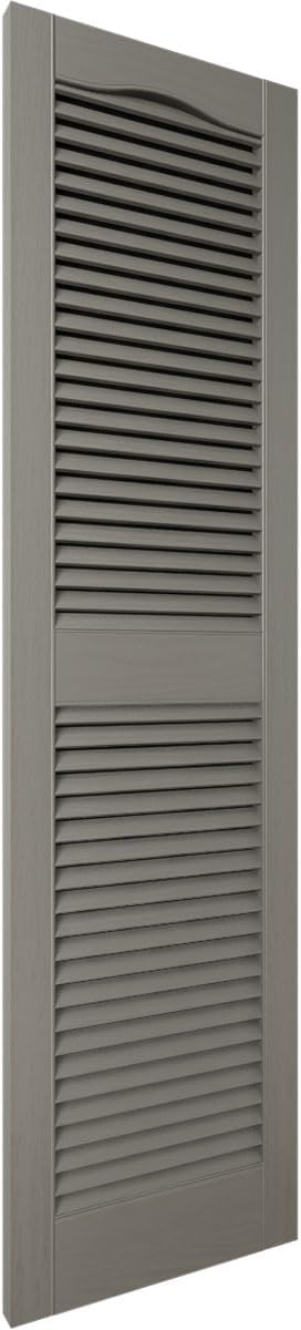 Ekena Millwork Lifetime Vinyl LL1S14X07200TG Standard Cathedral Top Center Mullion, Open Louver Vinyl Shutters, w/Installation Shutter-Lok's & Matching Screws (Per Pair), 14.5"W x 72"H, Tuxedo Grey