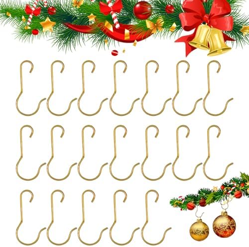 Ornament Hooks, Christmas Ornament Hangers, 100 PCS Christmas Ornaments Hooks, Gold Ornaments Hook with 1 PCS Storage Box for Xmas Trees, Small Xmas Hook Hangers Anchors for Xmas Tree Decorations by Psxuie