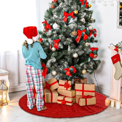YUJUN 48 in Red Christmas Knitted Tree Skirt for Xmas Home Decoration - Image 6