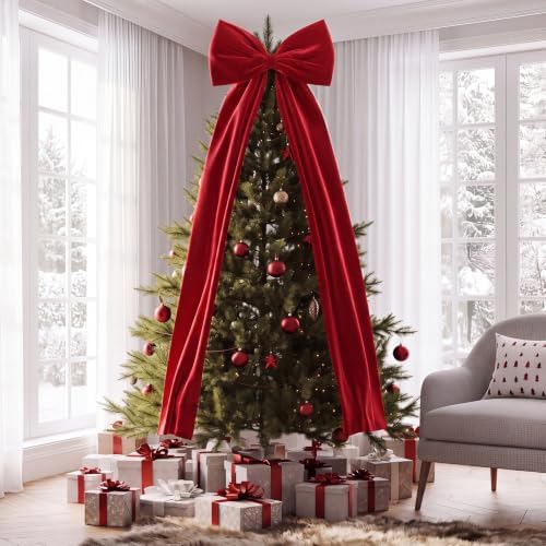 Knitgrip Extra Large Velvet Christmas Tree Topper Bow, Red, 71 Inch - Image 6