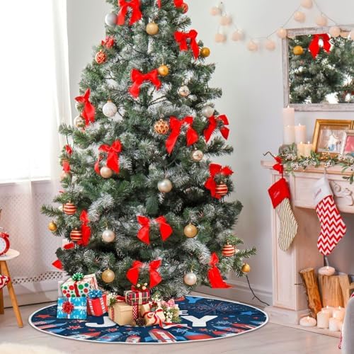 4th of July Patriotic Tree Skirt 36" Firework USA America Christmas Tree Skirts Xmas Mat for Holiday Festival Party Memorial Independence Day Decor - Image 5