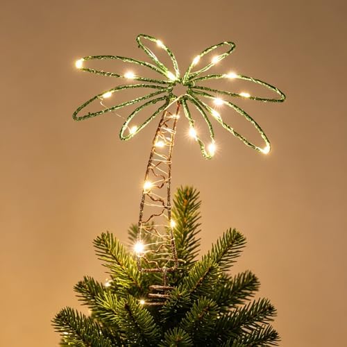 12" Metal Palm Coconut Summer Tree Topper Decor with LED Lights by Unknown