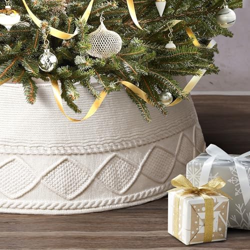 NIBESSER Knit Christmas Tree Collar White 30 Inches Ivory Tree Skirt Ring Tree Basket Plastics Sheets with Collar Cover Holiday Home Party Christmas Tree Decoration Xmas Ornaments - Image 7