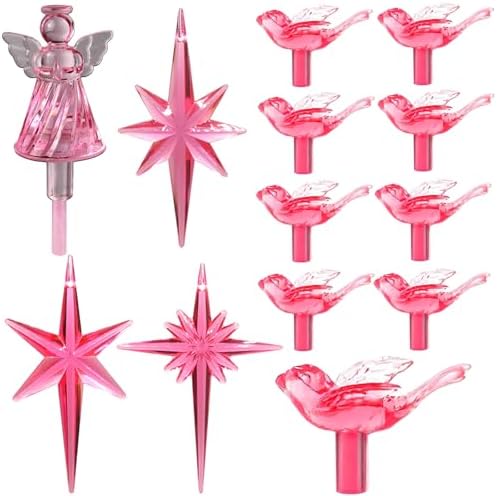 117Pcs Ceramic Christmas Tree Pink Love Bird Replacement Lights Bulbs and 1 Angel/3Stars Topper Ornament for Ceramic Tree D??cor - Medium Plastic Pegs. by KonohaELF