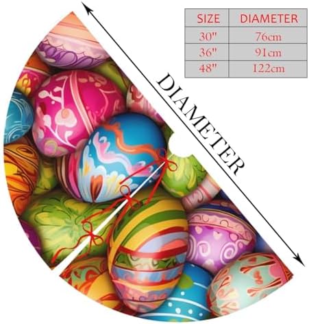 Christmas Tree Skirt, Colorful Easter Eggs Easter Spring Holiday Xmas Large Tree Mat, Party Decorations 48" inches - Image 2