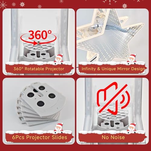 Infinity Mirror Tree Topper, Christmas Tree Topper Lighted Star with 6 Projection Modes, Dual-Side 3D Sparkling Star Treetop, UL Certified Xmas Treetop for Holiday Christmas Tree Decor (Warm White) - Image 5