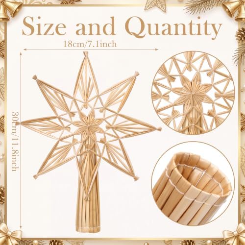 Gemscream Christmas Straw Star Tree Topper Scandinavian Christmas Decor - Image 2