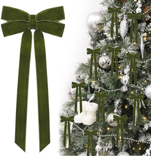 12Pcs Green Velvet Ribbon Bows Christmas Tree Decorations,5in x 10in St Patricks Day Ornaments for Tree Home Party Front Door Wreath Garland Holiday Decor by brand