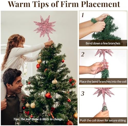 Lewondr Christmas Tree Topper, Plug 3D Starburst Lighted Star Tree Topper - Image 6