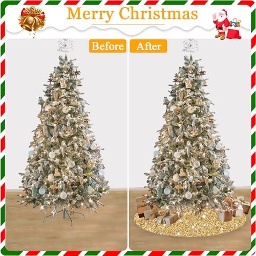 36 Inch Christmas Tree Skirt Gold Sparkly Sequins Christmas Tree Skirt Soft Velvet Xmas Tree Skirt Unique Christmas Decor for All Seasons Round Sequined Tree Blanket Shiny Gold Christmas Tree Base - Image 6