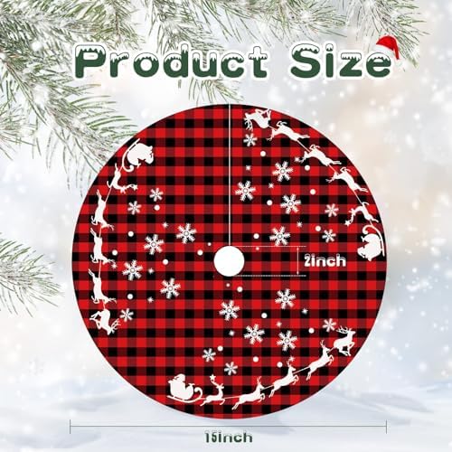 2-Piece Mini Christmas Tree Skirt - 15 Inch Buffalo Check Plaid Tree Skirt - Red & Black Plaid - Snowflake, Reindeer & Santa Designs - Image 2