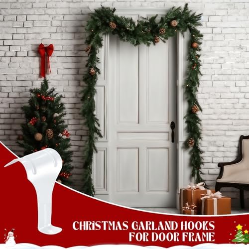 Gisafai 24 Pcs Christmas Garland Hangers for Door Frame Metal S Hooks Christmas Hanging Holders Molding Clips for Xmas Window Mantel Shelf Door Frame Wreath Light Strings Decoration(White) - Image 4