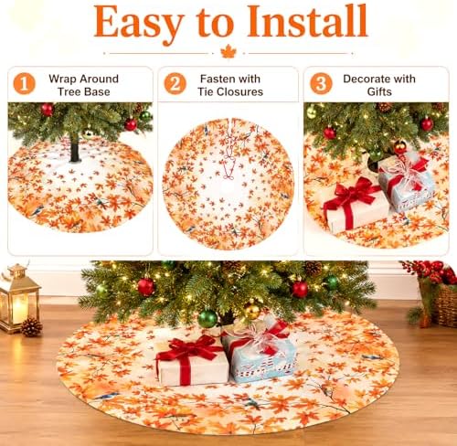 Fall Maple Leaves Christmas Tree Skirt 48 Inch Autumn Tree Skirt Xmas Tree Mat Decorations for Home Holiday Party Indoor Outdoor Decor - Image 4