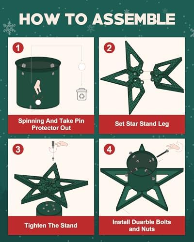 Real Christmas Tree Stand Base - Live Trees Small Christmas Tree Holder up to 6.5ft Trees for Real Xmas Trees 0.53 Gal Star+ Green - Image 5