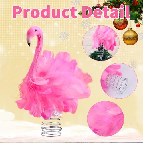 Flamingo Christmas Tree Topper Pink Artificial Feather Flamingo Christmas Tree Topper Decoration for Christmas Garden Indoor Outdoor Holiday Ornament Party (Pink) - Image 5