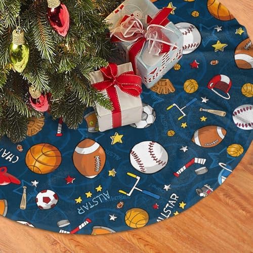 Baseball Football Basketball Sport Theme Christmas Tree Skirt 36 Inch - Image 3