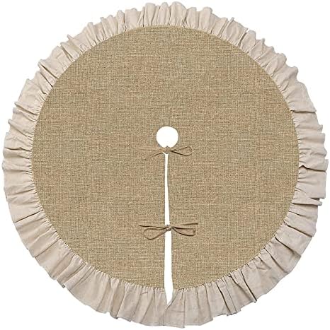 Burlap Fall Christmas Tree Skirt with Ruffle, 48'' Large Tree Decorations - Image 2