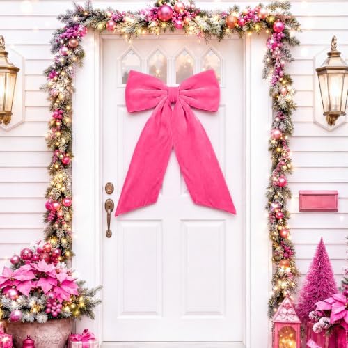 HunnmingRe Large Hot Pink Velvet Bow Christmas Tree Topper 30 Inches - Image 6