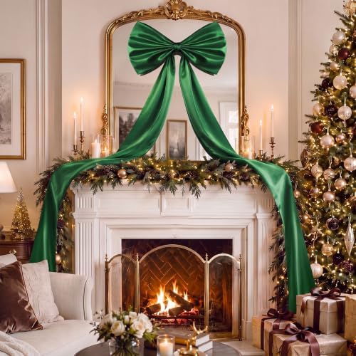 Daifunli 24 x 79 Inches Giant Satin Bow Christmas Tree Topper,Green - Image 5