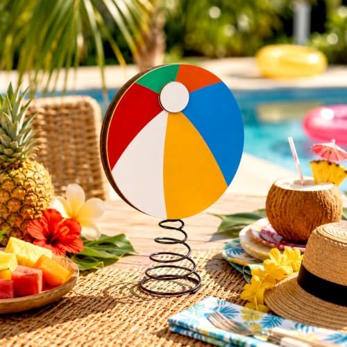 10 x 6.5 Inch Wooden Beach Ball Lighted Summer Tree Topper - Image 5