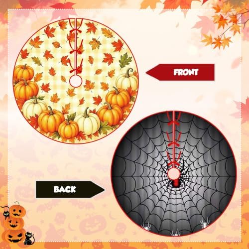 36 Inch Reversible Halloween Thanksgiving Tree Skirt, Double Sided - Image 2