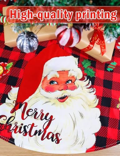 Multiwins 48 Inch Christmas Tree Skirt Red Santa Claus with Candy Cane Christmas Stockings, Black Red Buffalo Plaid Christmas Tree Skirt Ornaments for Merry Christmas Holiday Party Decorations Indoor - Image 5