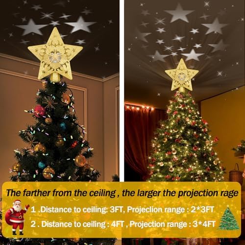 AOMIL Christmas Tree Topper, 3D Rotating Pattern Projector for Xmas Tree Topper, Hollow Design Christmas Decorations,Christmas Decor - Image 3