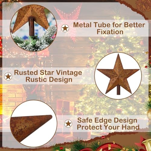 Morningro 12'' Rusty Christmas Star Tree Topper Metal Tree Topper, Classic - Image 3