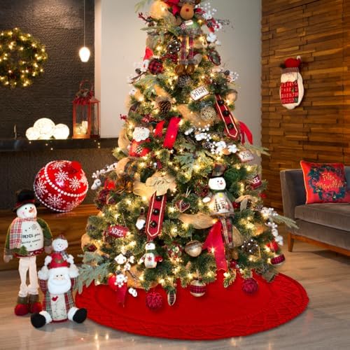 YUJUN 48 in Red Christmas Knitted Tree Skirt for Xmas Home Decoration - Image 7
