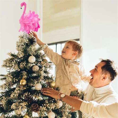 Pink Flamingo Christmas Tree Topper, Flamingo Tree Toppers with Fluffy Artificial Feathers, Christmas Home Holiday Ornament (Pink, 9.8" * 9.1" * 5") - Image 4