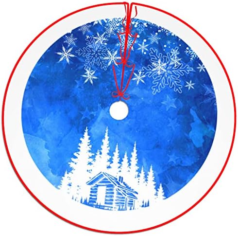 48 Inches Blue Christmas Tree Skirt Rustic Thick Xmas Tree Skirt with Snowflake Winter Happy New Year Decoration for Home Holiday Party - Image 6