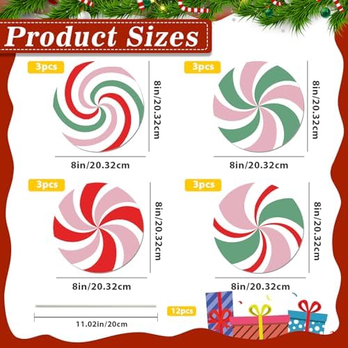 12Pcs Large Candy Christmas Tree Decorations Peppermint Lollipop Christmas Picks for Tree, 7.87" Pink and Red Candy Ornaments, Plastic Candyland Tree Topper for Xmas Holiday Party Vase Decor - Image 4