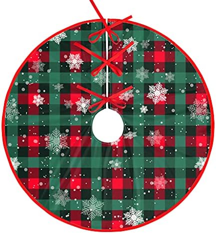 Christmas Tree Skirt Buffalo Plaid Tree Skirt Snowflake Thick Xmas Tree Skirt for Holiday Party Christmas Tree Decorations Indoor Outdoor Red and Green 48 Inch - Image 3