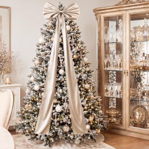 Daifunli 24 x 79 Inches Giant Satin Bow Christmas Tree Topper,Champagne - Image 4