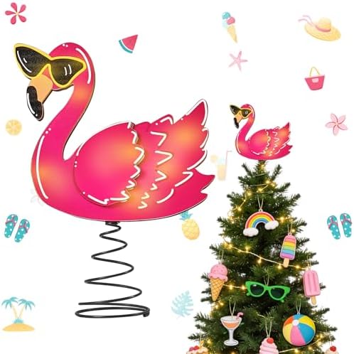 10 x 7.7 Inch Wooden Pink Flamingo Lighted Summer Tree Topper by Unknown