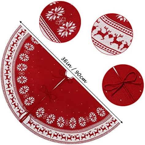Dremisland Christmas Tree Skirt Rustic Knit Christmas Tree Mat 36In Red - Image 3
