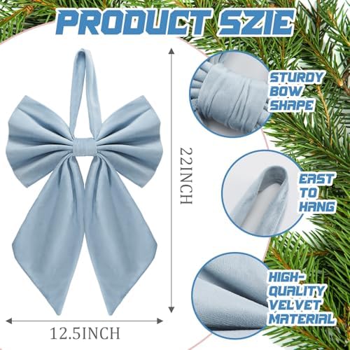 Janinka Dusty Blue Christmas Tree Topper Bow 22" Big,Velvet - Image 2